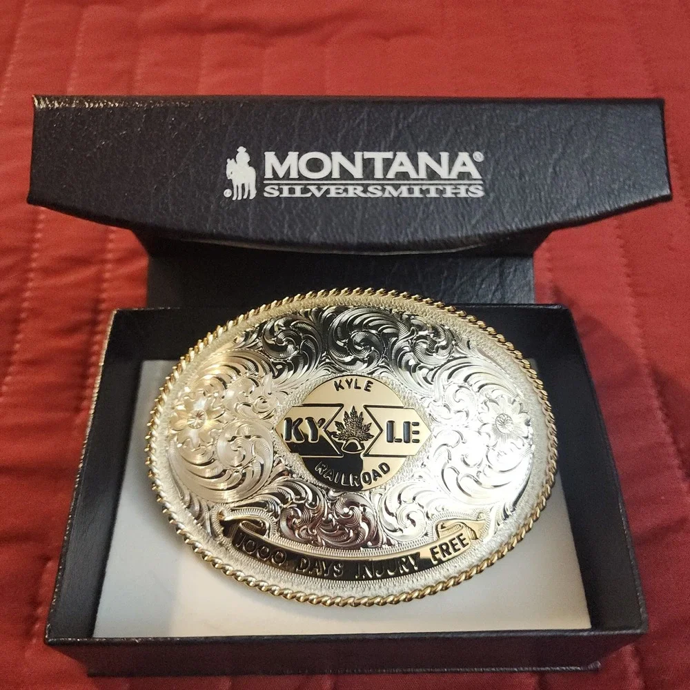 Rare Montana Silversmiths Kyle‎ Railroad 1000 Days Injury Free Belt Buckle